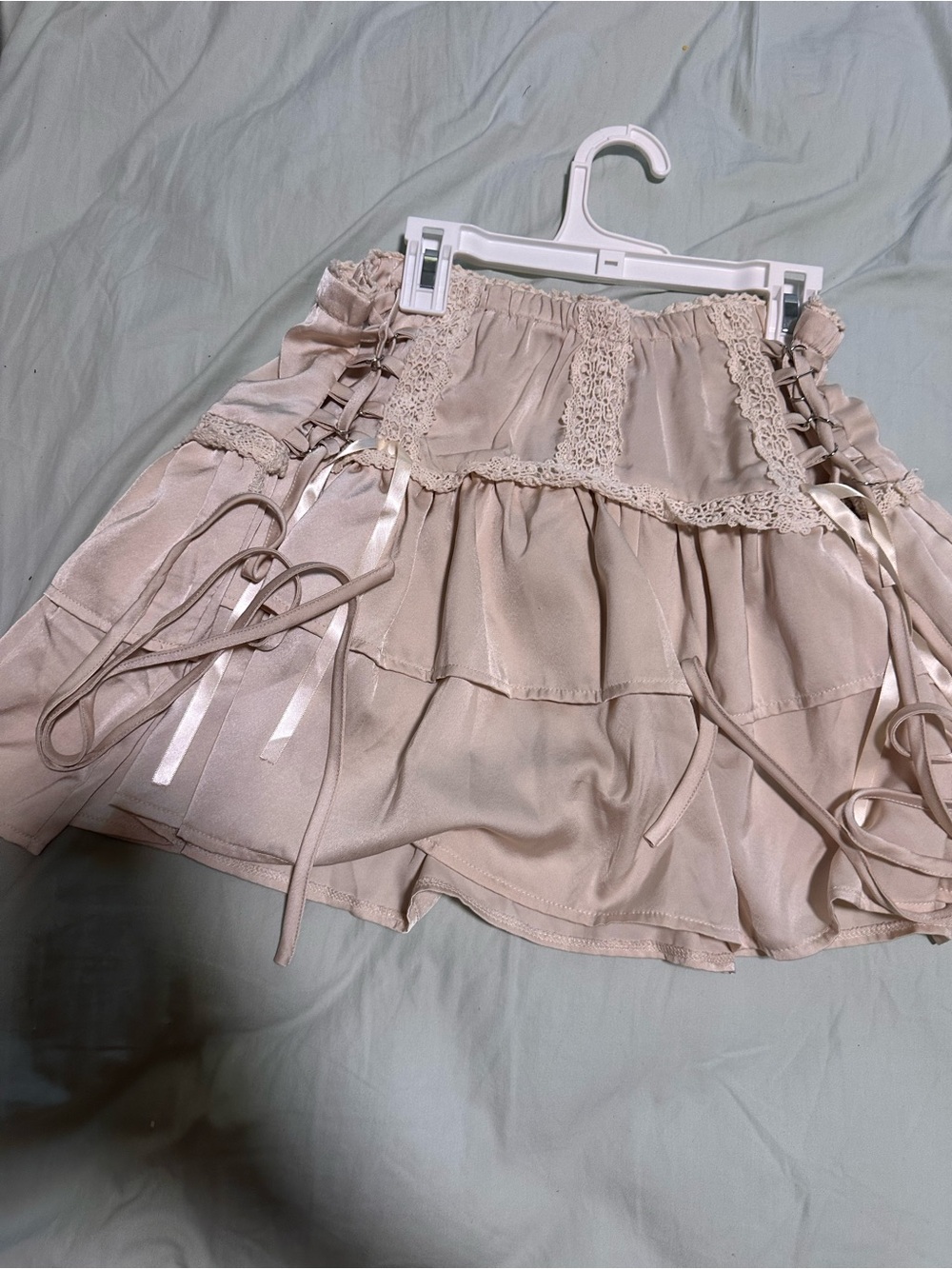SHEIN Beige Lace-Up Ruffled Mini Skirt